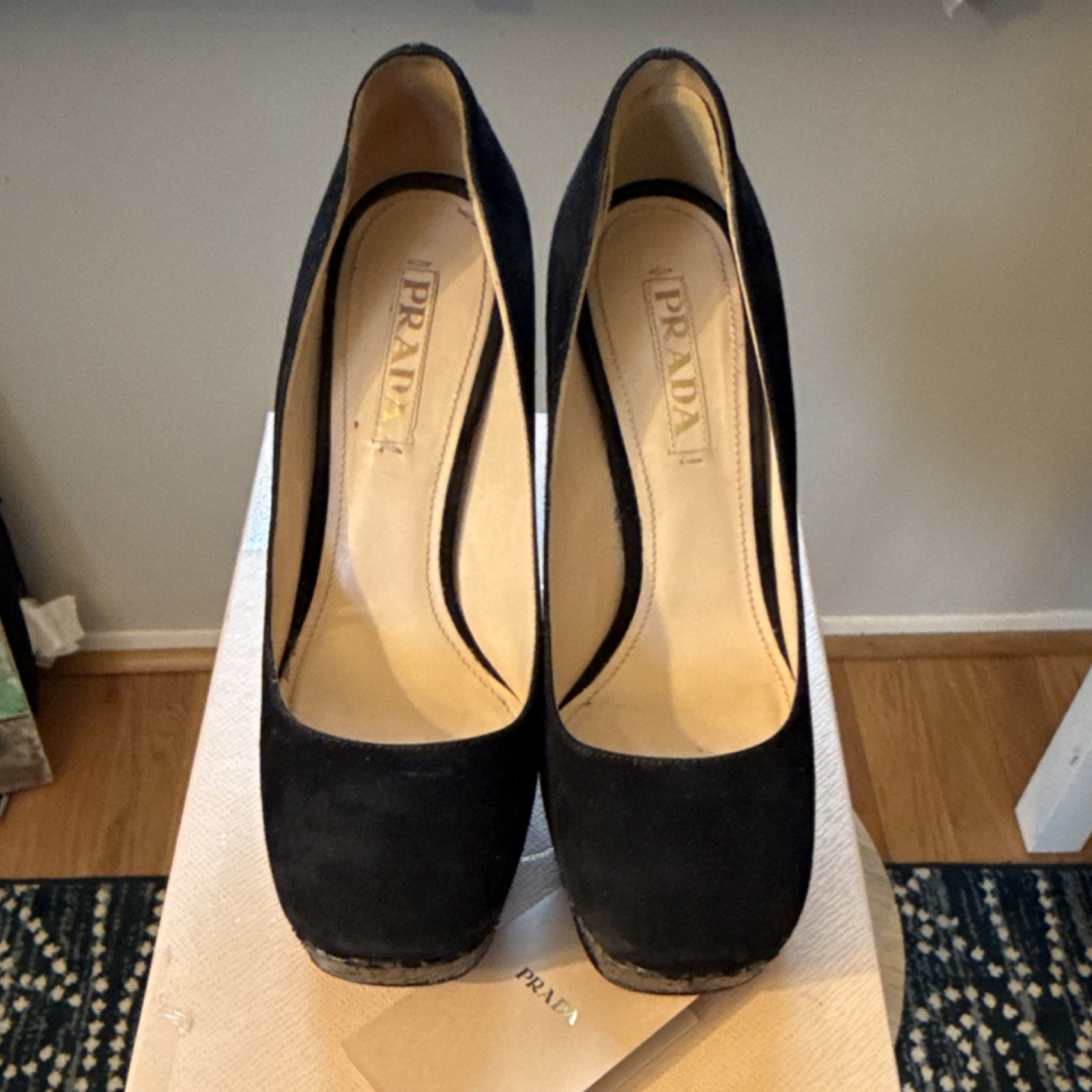 PRADA Black Suede Python Platform Block Heel Pump… - image 2