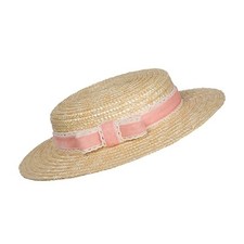 Boater hat Low Cup Straw hat top Very Low Medium-Large Natural and Pink Bow