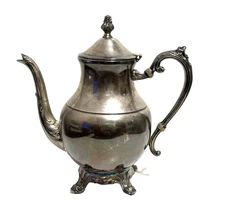 Vintage F B Rogers Silverplated Teapot 9.75"h Footed Unpolished MCM