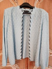 Ming Wang Light Aqua Blue Jacket with Black Rope Accents, Size XL