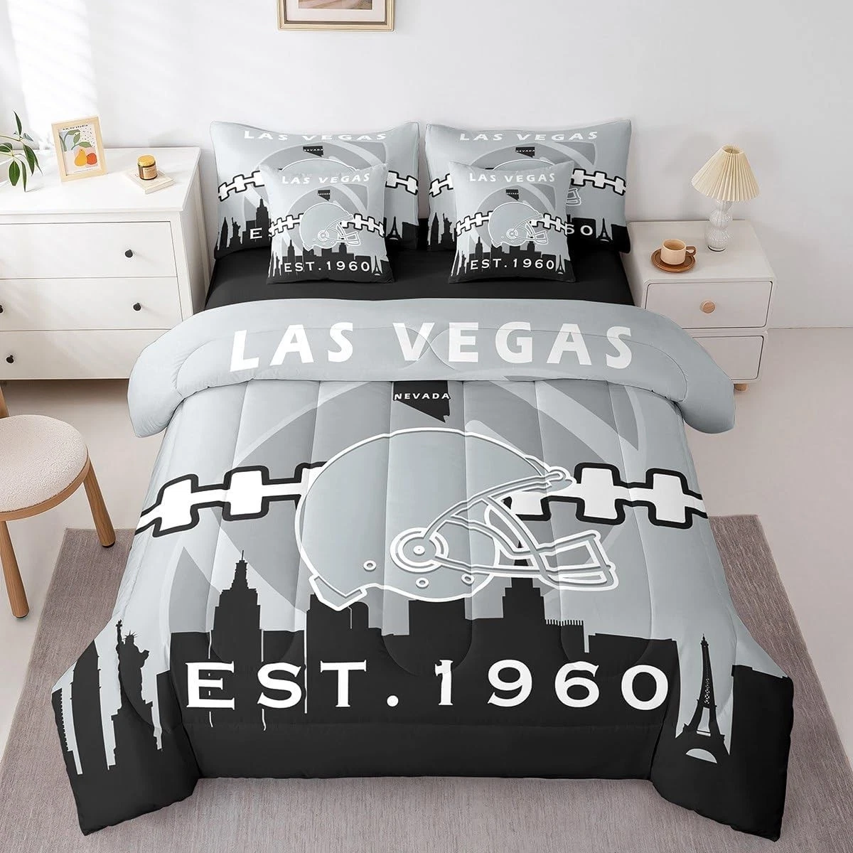Las Vegas Raiders Queen Bedding Set Football Comforter Girls Adults