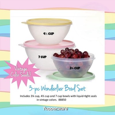 Tupperware NEW 3 piece Wonderlier bowl set Clear W/ Vintage Color Seals