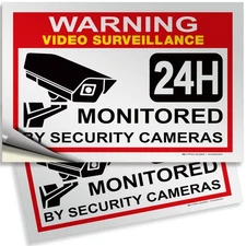 iSYFIX Video Surveillance Sign Sticker - 2 Pack 10x7 inch - CCTV Security Pre...