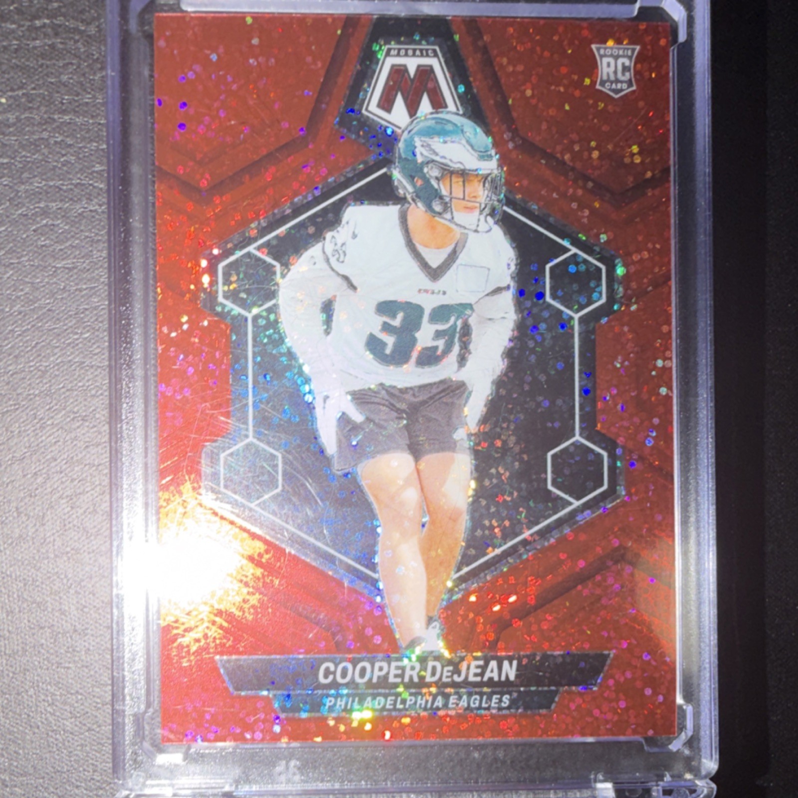 Panini 2024 Mosaic Football Cooper DeJean Red Sparkle Prizm Rookie #340 Eagles