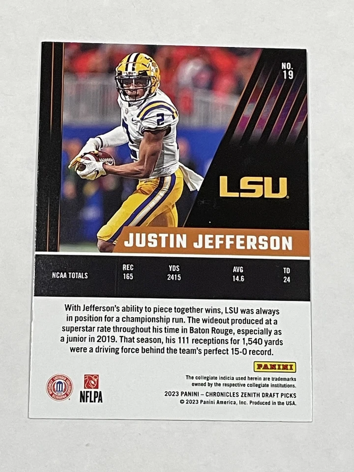 2023 Panini Chronicles Draft Football Zenith - Justin Jefferson - LSU Tigers - Image 2 of 2