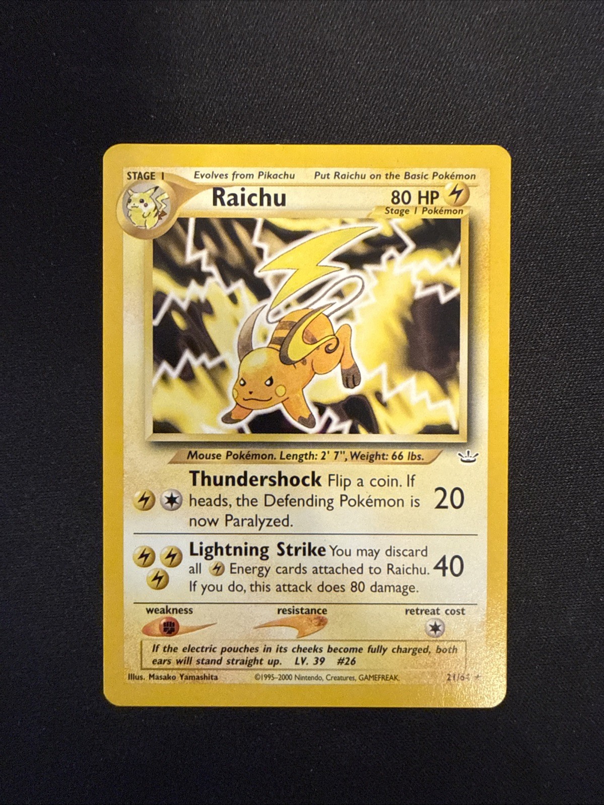 Pokemon TCG Neo Revelation 21/64 1st Edition Raichu Card