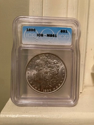 1890 Morgan silver dollar ICG MS61
