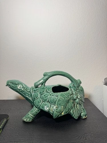 Vintage Nelson McCoy USA Art Pottery Green Turtle Stoneware Watering Sprinkler