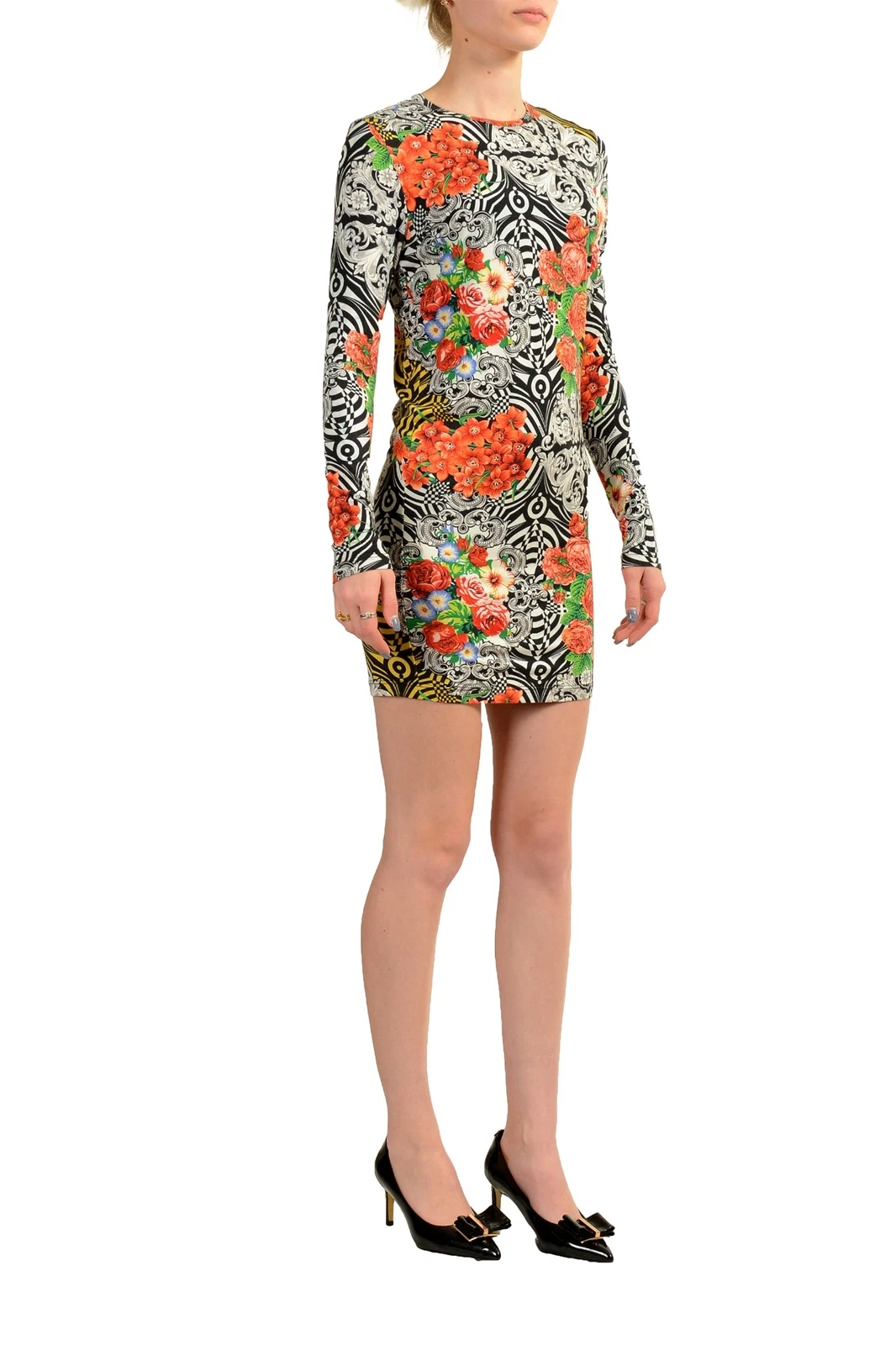 Versace Versus abito donna multicolore manica lunga body a matita US XS IT 38