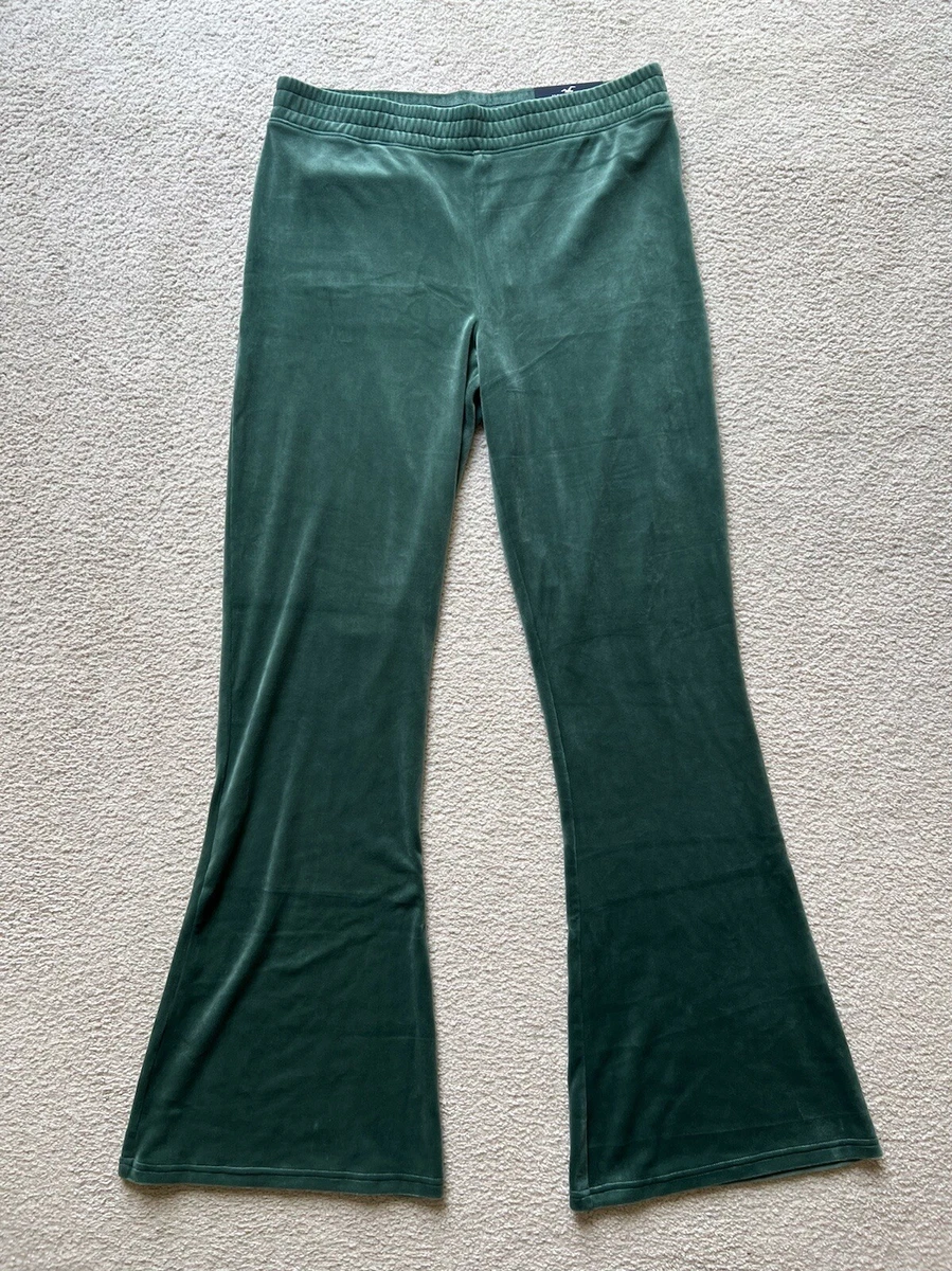 Hollister Ultra High Rise Velour Velvet Flare Pants Dark Teal Green Womens  Large