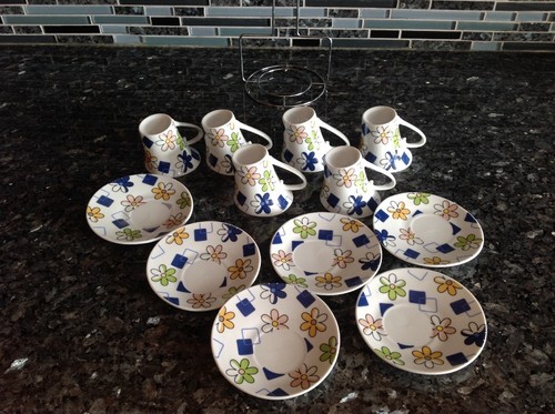 Floral coffee set of 6. With cups' and sources holder. Euro home. Contemporary. - Picture 2 of 12