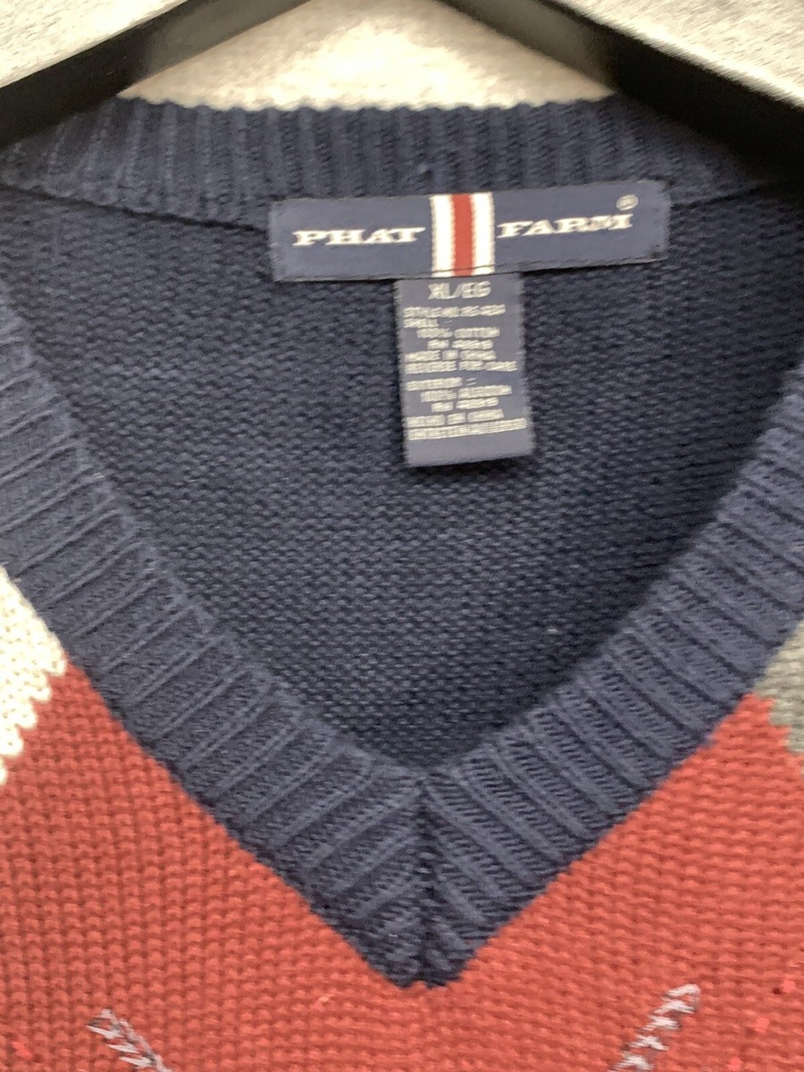 Phat Farm Sweater Vest Argyle Print Mens Size XL 100% Cotton 90s