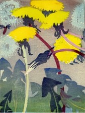 Dandelions by Mabel Royds 1935 Floral Woodcut Print to Frame