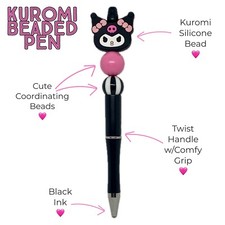 Kawaii Beaded Pen, 5.75  Black Barrel, Black Ink, Cute Stationary, Journaling