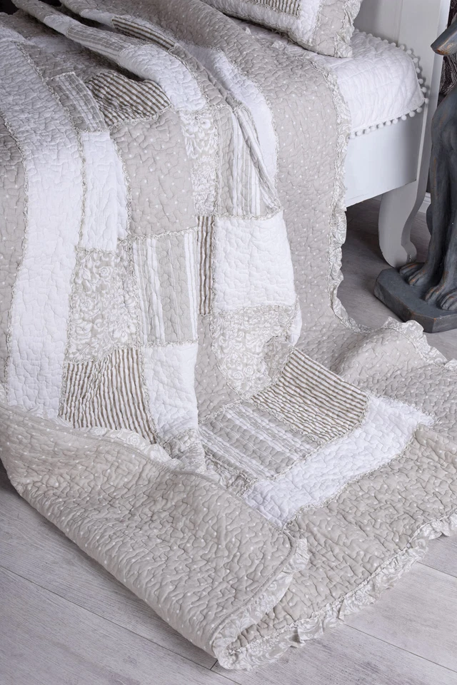 Quilt Decke Patchwork Tagesdecke Plaid Landhaus Überwurf Kuscheldecke Sofadecke - Bild 3 von 4