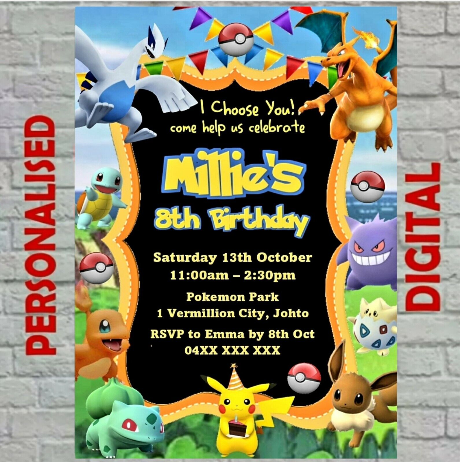 POKEMON DIGITAL PRINTABLE BIRTHDAY PARTY INVITATION