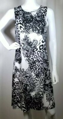 Effortless Style by citiknits Women Black White Sleeveless Casual Dress M