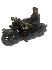 Cast Iron Harley Davidson Xonex Motorcycle Side Car Police Vintage Antique 9" L