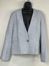 Pendleton Virgin Wool Blazer Women 14 Blue Twill L/S Button Front .