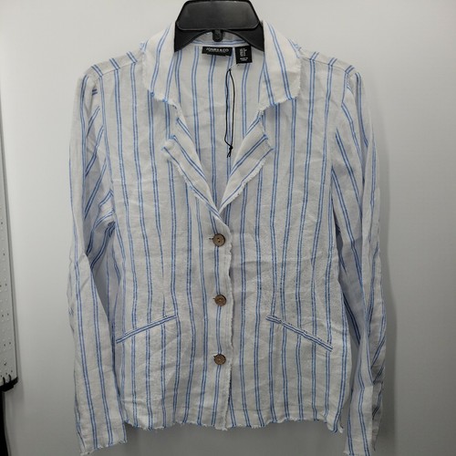 Linen Blue White Jacket Womens Size 
