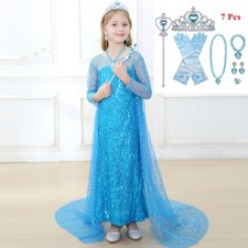 Princess Queen Costume Party Cosplay Sequin Long Dress With 7 Pcs Accessories