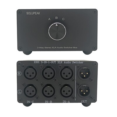 3-Way XLR Stereo Audio Switch Box, Balanced Audio Converter, Passive Signal S...