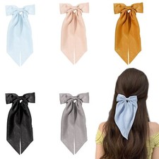 Silk Satin Long Bow Hair Barrettes with Ribbon Bow Hair Clips For Women, Big ...