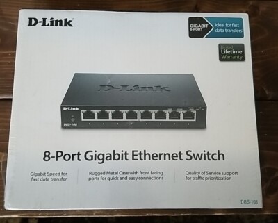 New D-Link  DGS-108 8-Port Gigabit Ethernet Switch | Fast Data Transfers