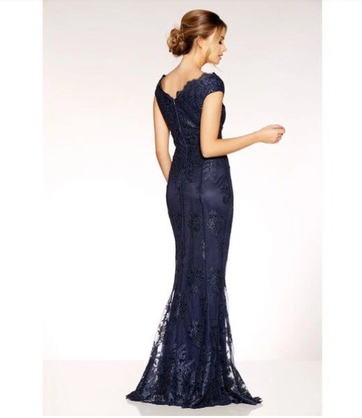 Navy sequin bardot fishtail maxi cheap dress