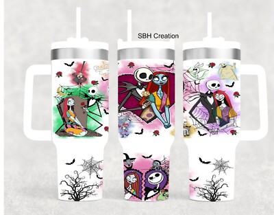 40 oz Nightmare before christmas  insulated Tumbler with sliding lid and straw