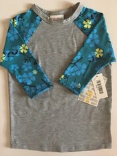 NWT LuLaRoe Kids SLOAN Size 2 BASEBALL TEE Grey with TEAL FLORAL Sleeves UNICORN
