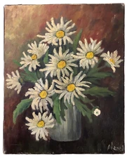 Antique Still Life Post Impressionist Oil 1940 Signed Close to KISLING - Daisies