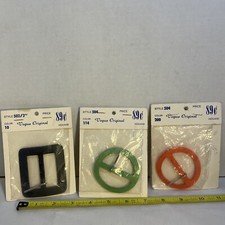 3 Vogue Original Vintage Belt Buckles Black Green  Orange, 60 -70  s New-Old Sto