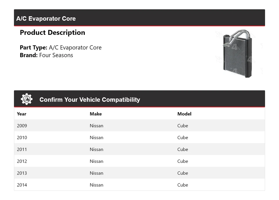 Núcleo evaporador de aire acondicionado Nissan Cube 2009-2014 4 estaciones 2010 2011 2012 2013 Foto 2 de 4