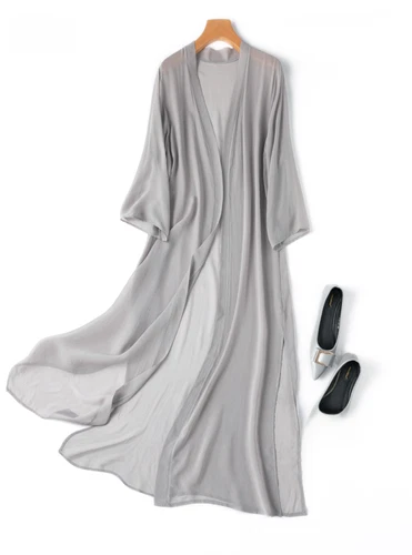  Seiden Cardigan dünn lang Oberteil Kimono Schal Mantel Sommer Strand Cover Up MM148 - Bild 24 von 40