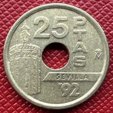 Spain 1992 Aluminum-Bronze 25 Pesetas. Juan Carlos I. Torre del Oro. KM# 905