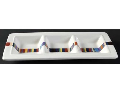 HAVANA Tabletops Unlimited 3 Part Relish Tray 14 inch Bright Stripe Hand Painted