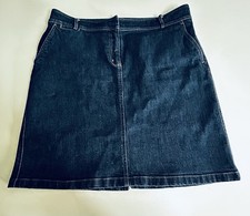 Lands' End Women's 14 Denim Skirt Dark Wash Blue Stretch Mini Front Zip EUC