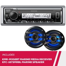 Kenwood KMR-M332BT Marine Digital Media Receiver and KFC-1673MRBL 6.5" Speakers