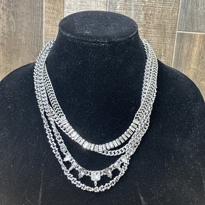 Stella & Dot Multi Strand Gunmetal Rhinestone Statement Necklace Layered Glam