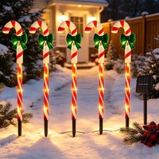 5 Pack Solar Bow Candy Cane Lights Pathway Lights Christmas Decorations Outdoor