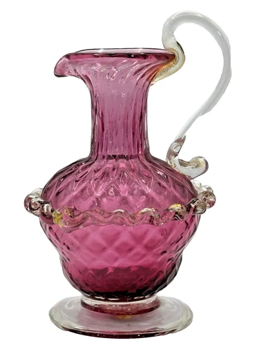 Vintage Murano Art Glass Pitcher Vase Original Italian Label Genuine Venetian