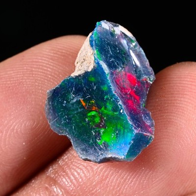Luxury 7.55ct Natural Black Ethiopian Opal Rough With Welo Multi Fire 19x15x11mm