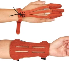 Toparchery Archery 2 Straps Arm Guard & 3 Finger Protective Gloves F, Brown 