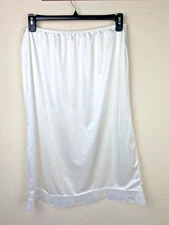 PAM Vintage Half Slip 30" L White Nylon 100% Anthron w/ Lace Trim USA Made