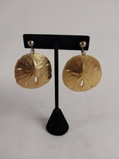 Sand Dollar Dipped 10k Gold Screwback Vtg Earrings Nautical Beach Jewelry