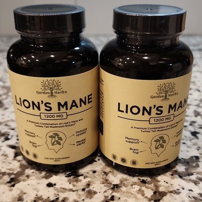 Garden Herbz Lion's Mane & Turkey Tail Extract 1200mg 120 Capsules, lot of 2