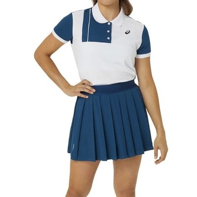 Asics Damen Classic Poloshirt Gr. XL Weiß Navy Tennis Oberteil Brandneu