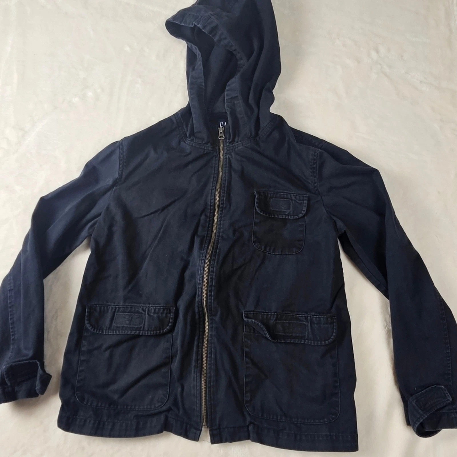 Gap Hooded jacket unisex Medium Black Utility Pockets full zip Cotton vintage