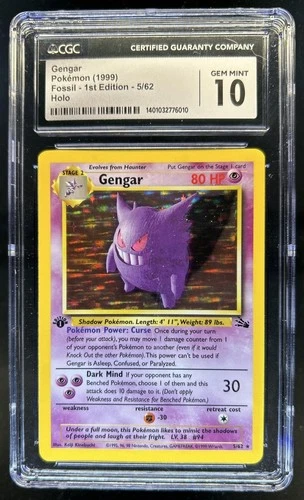 1999 Pokemon Fossil 1st Edition Gengar Holo #5/62 CGC 10